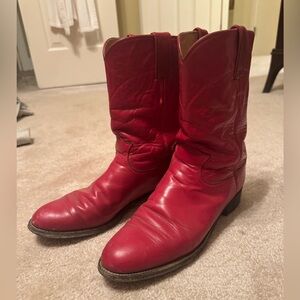 Vintage Justin Red Leather Roper Boots